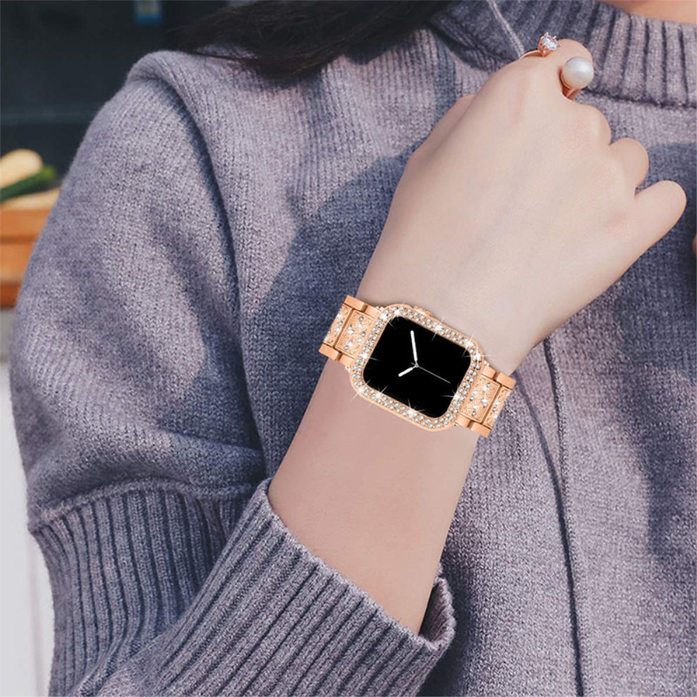 Apple Watch Series 7 (41 mm) Glitzer Edelstahl Armband mit Bumper Hülle - Roségold