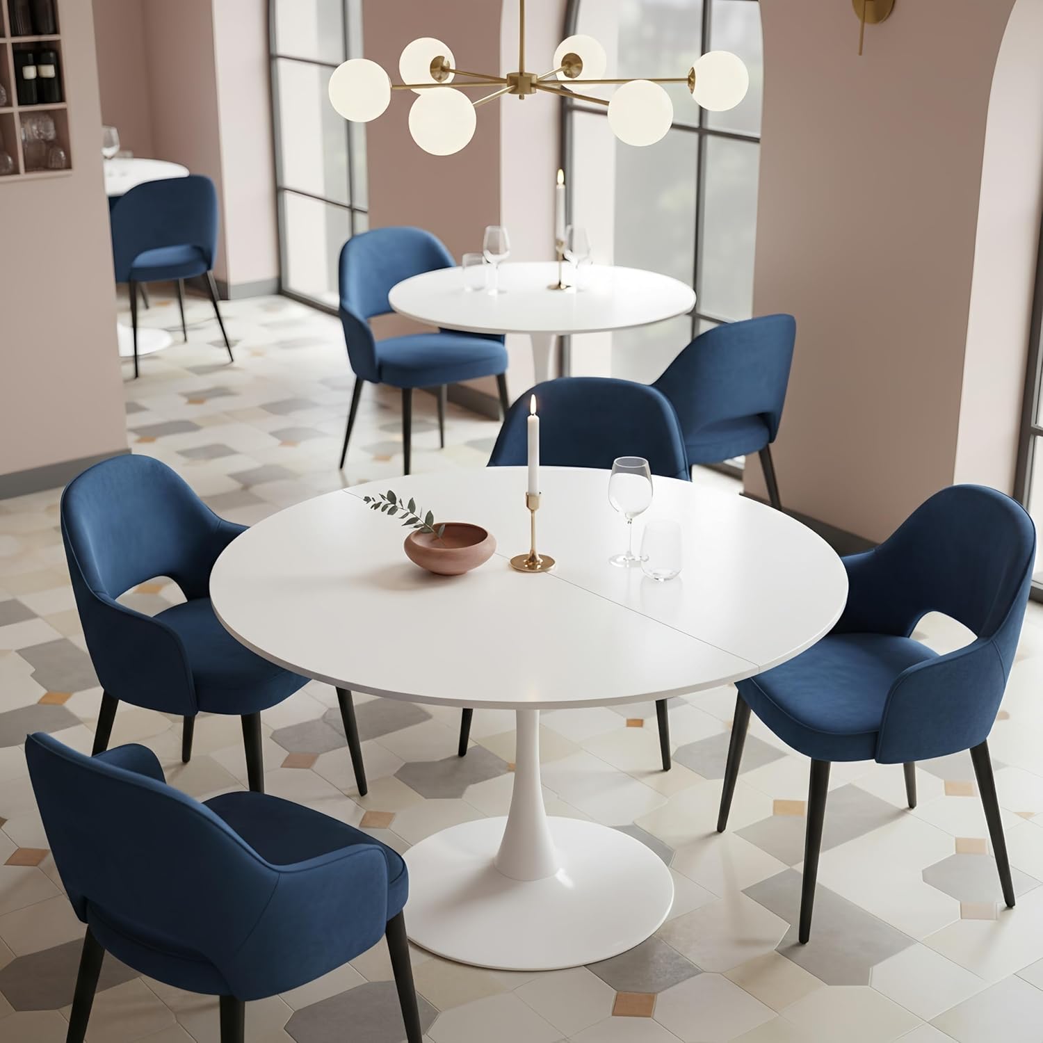 Esstisch Rund 110 cm – Moderner Runder Esstisch, Küchentisch Rund im Tulpendesign für 4–6 Personen, Wohnzimmer Tisch Bistrotisch Gartentisch MDF Holz mit Fester Standfläche, Weiß