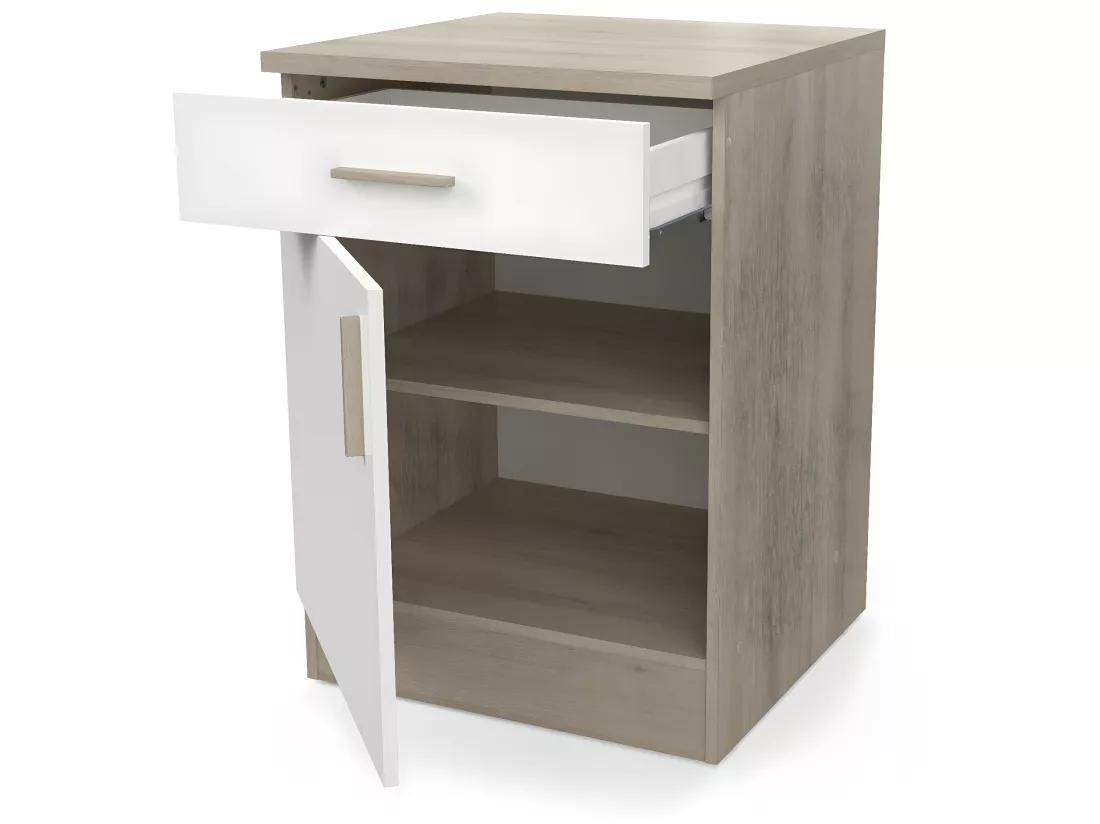 Meuble bas de cuisine 1 porte + 1 tiroir coloris chêne kronberg, blanc - Longueur 60 x Hauteur 85 x Profondeur 60 cm