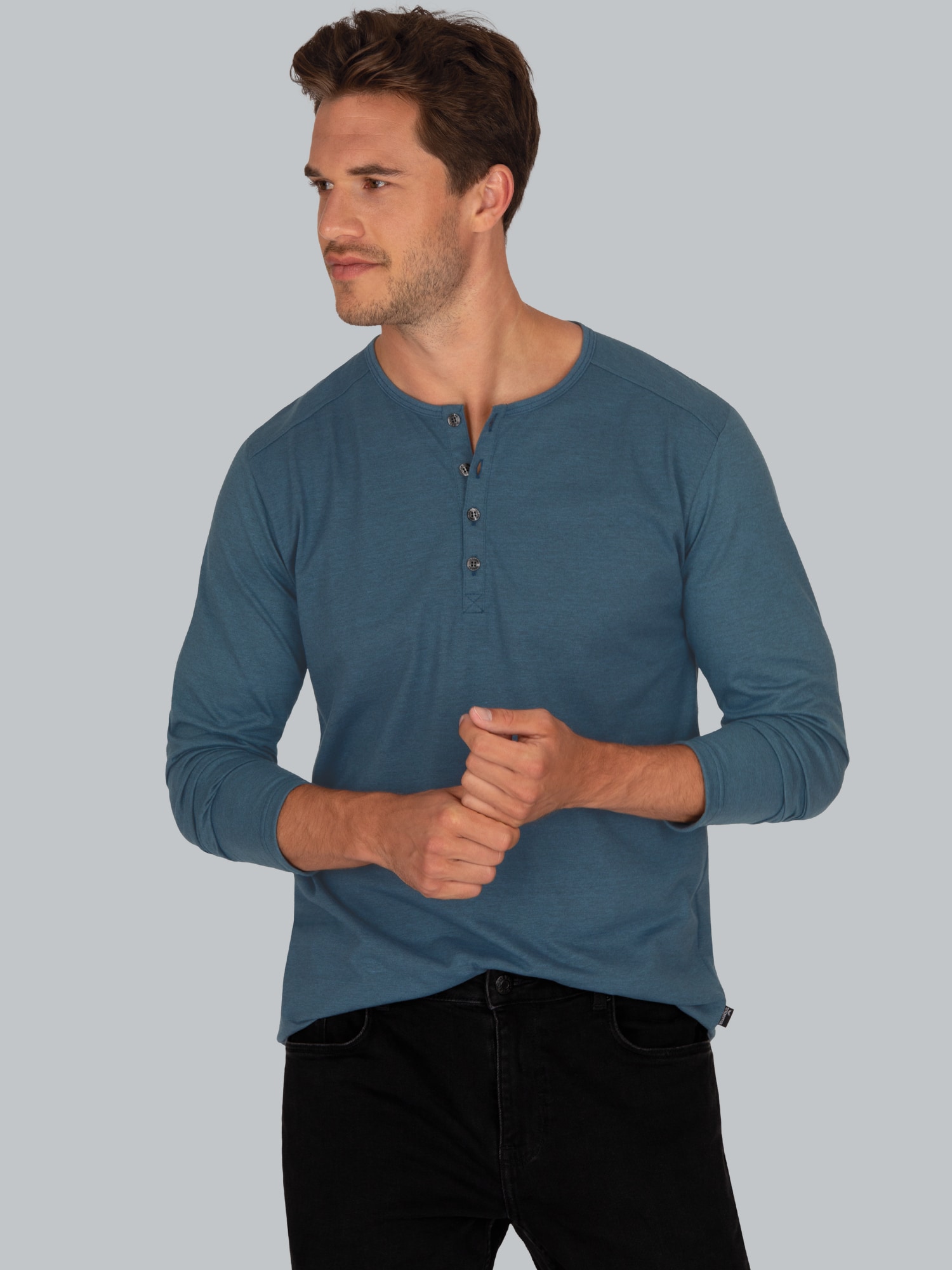 Langarmshirt mit Knopfleiste Jeans-melange