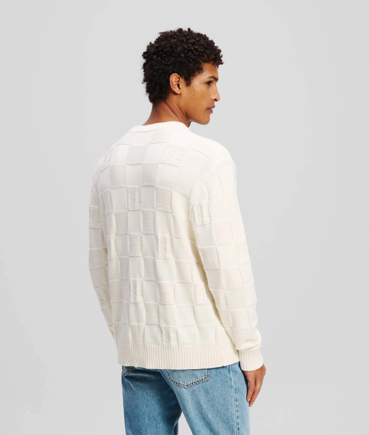 PULL À CARREAUX KL MONOGRAM - Crème Cannoli