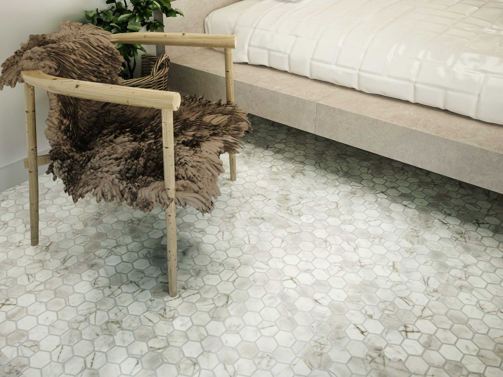 The Mosaic Factory Valencia hexagon glasmozaïek tegels 28x33cm bianco marble