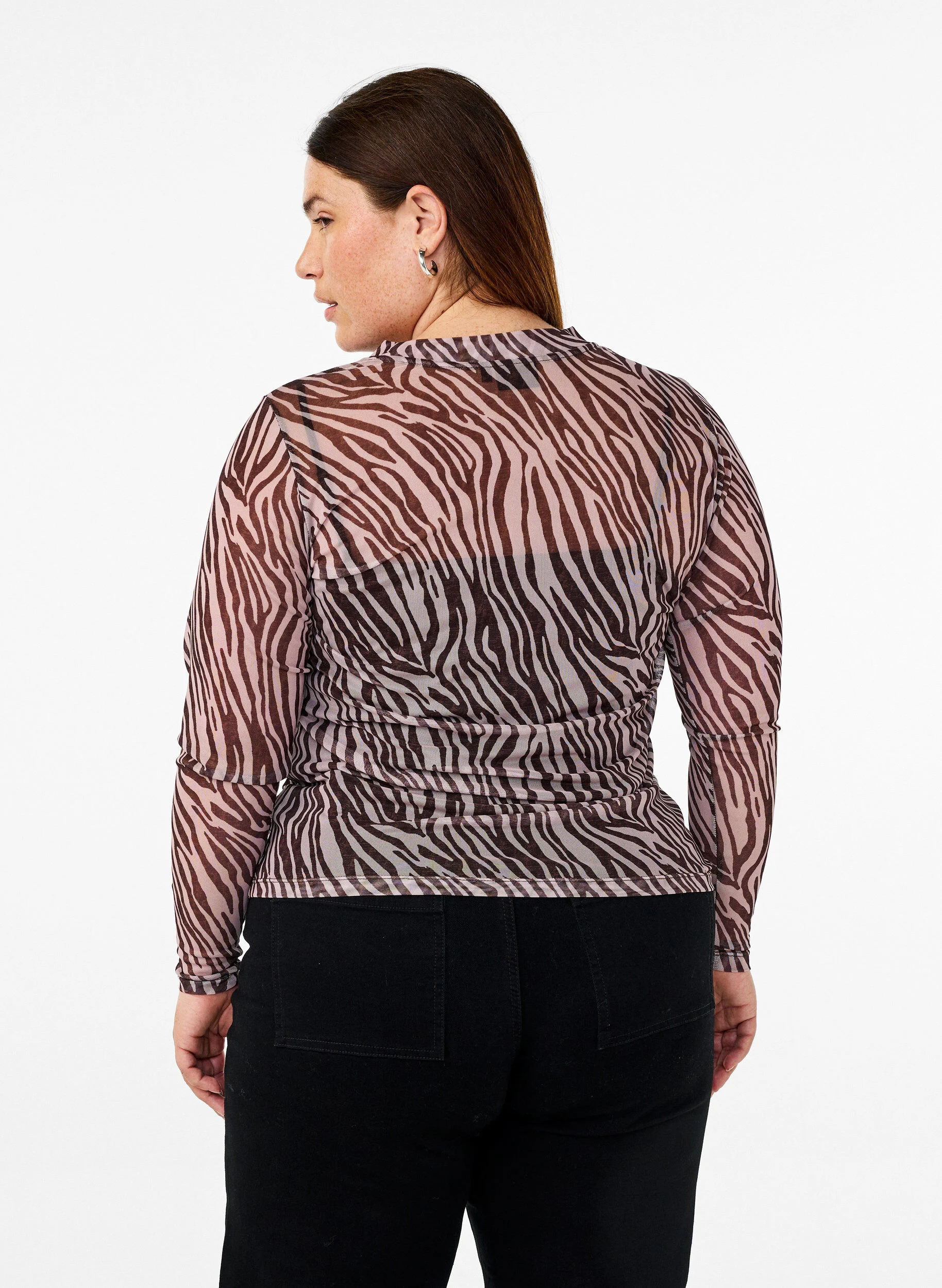 Mesh bluse med zebramønster