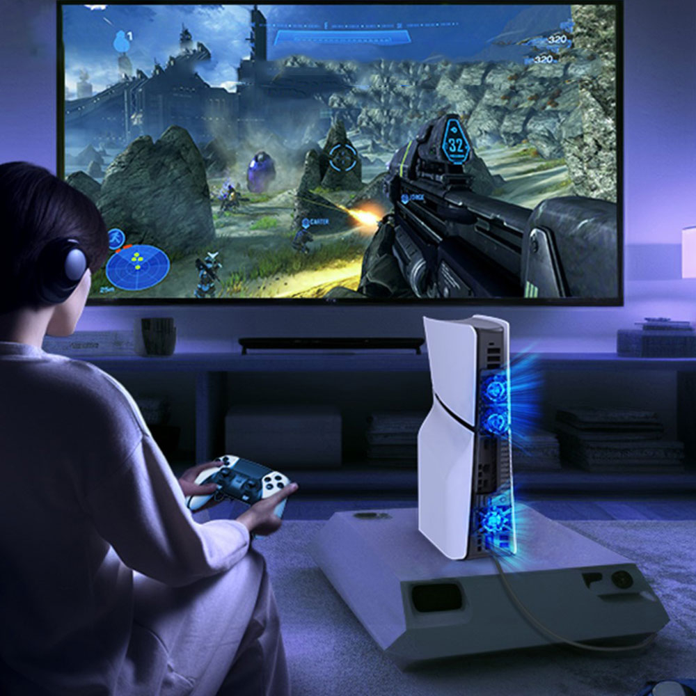 Sony PlayStation PS5 Slim USB A Kühler / Lüfter mit RGB LED Beleuchtung - Schwarz