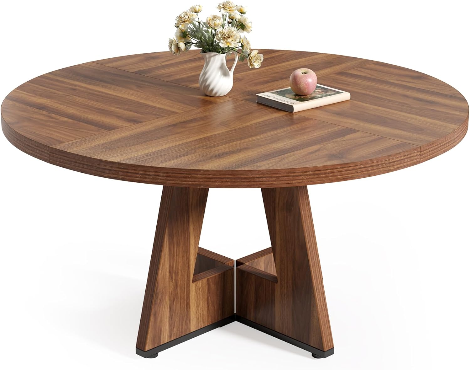 LITTLE TREE Runder Esstisch für 4–6 Personen, 120 cm Esszimmertisch mit Holzsockel, brauner Esstisch, runder Küchentisch für Esszimmer, Küche, Wohnzimmer (nur Tisch)