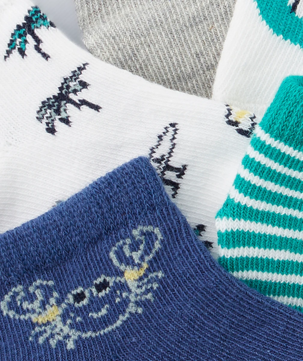 LOT DE 5 CHAUSSETTES POUR BÉBÉ GARÇON UNIES ET IMPRIMÉES