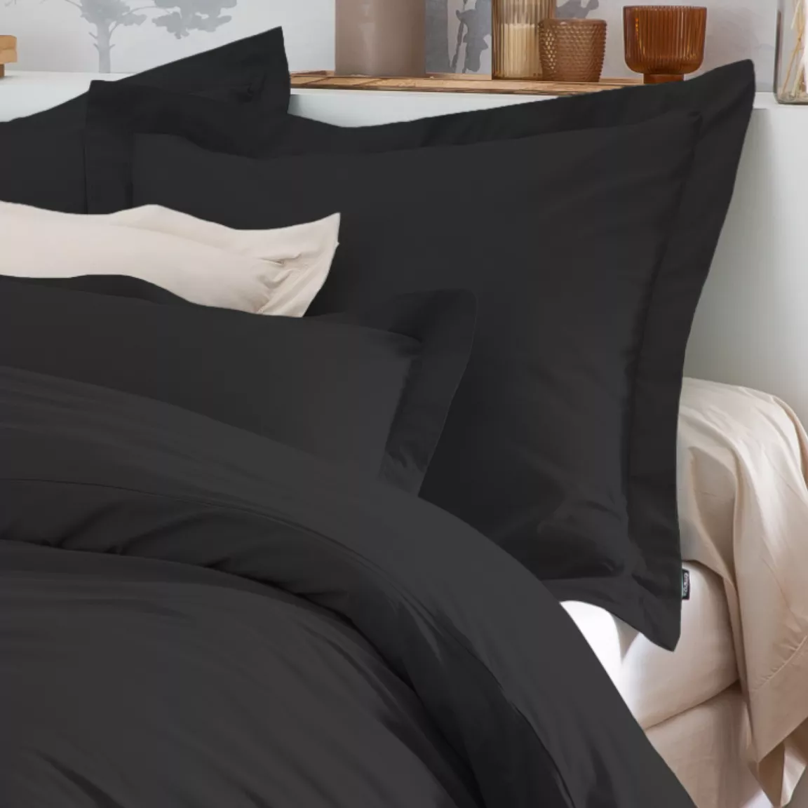 Taie de traversin percale de coton (L185 cm) Cali Noire