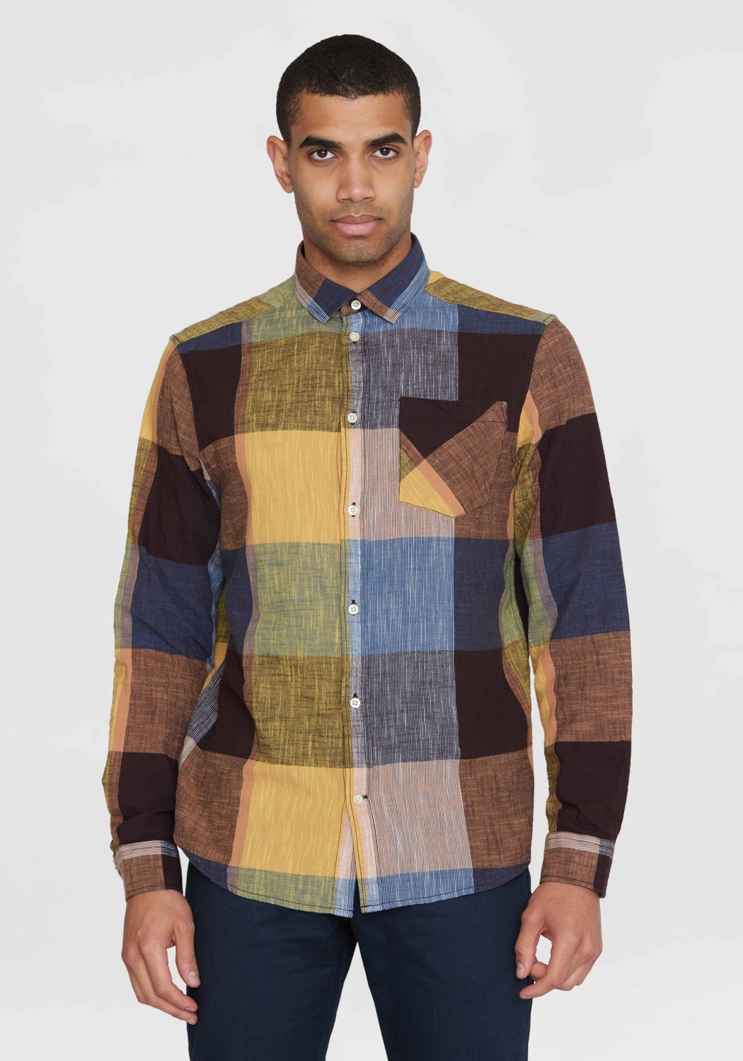 Knowledge Cotton Apparel Hemd Regular Checked Cotton Shirt Blue Check