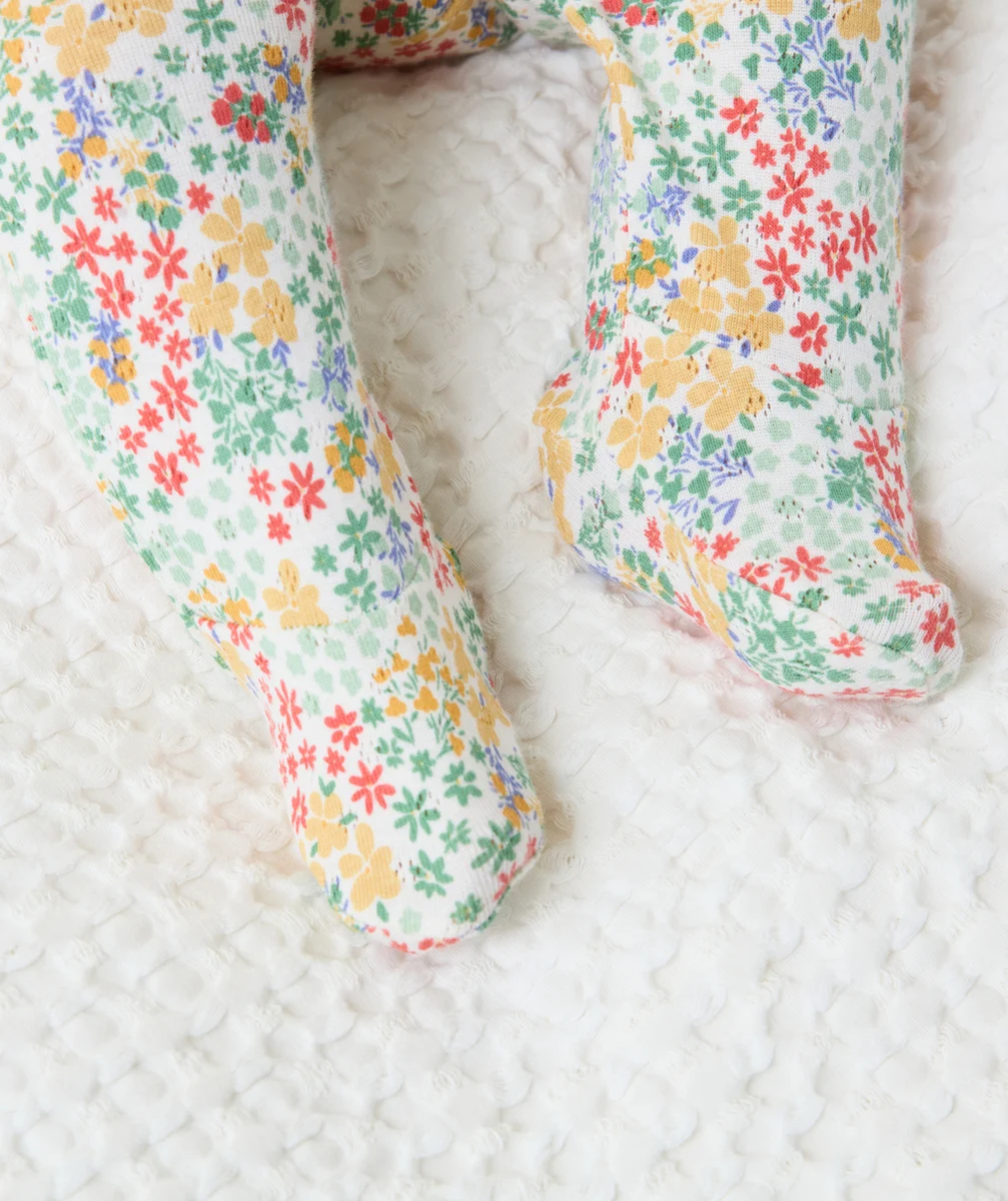 dors-bien bébé en coton bio imprimé fleurs et col à volants