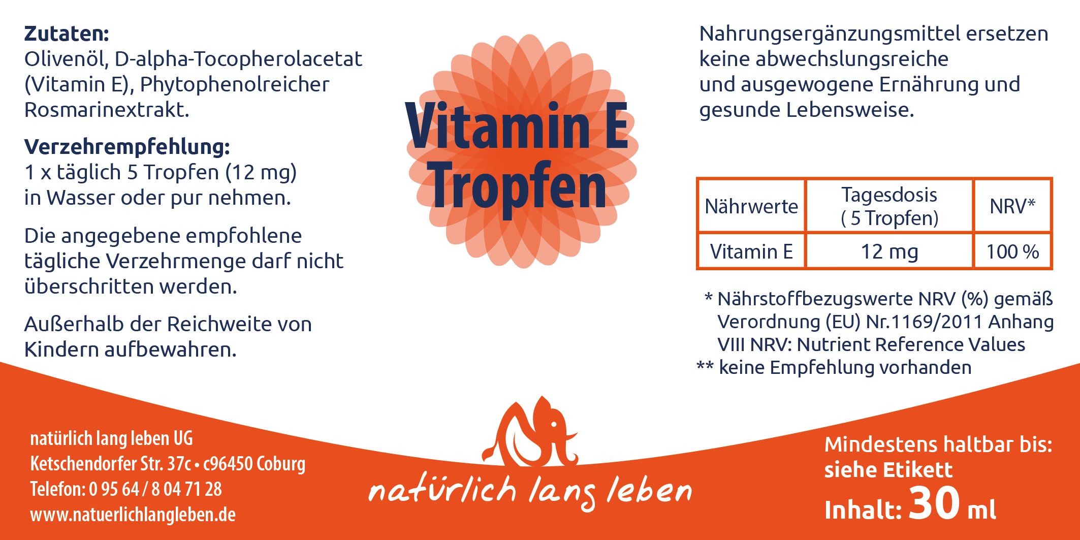 natürlich lang leben Vitamin E Tropfen vegan