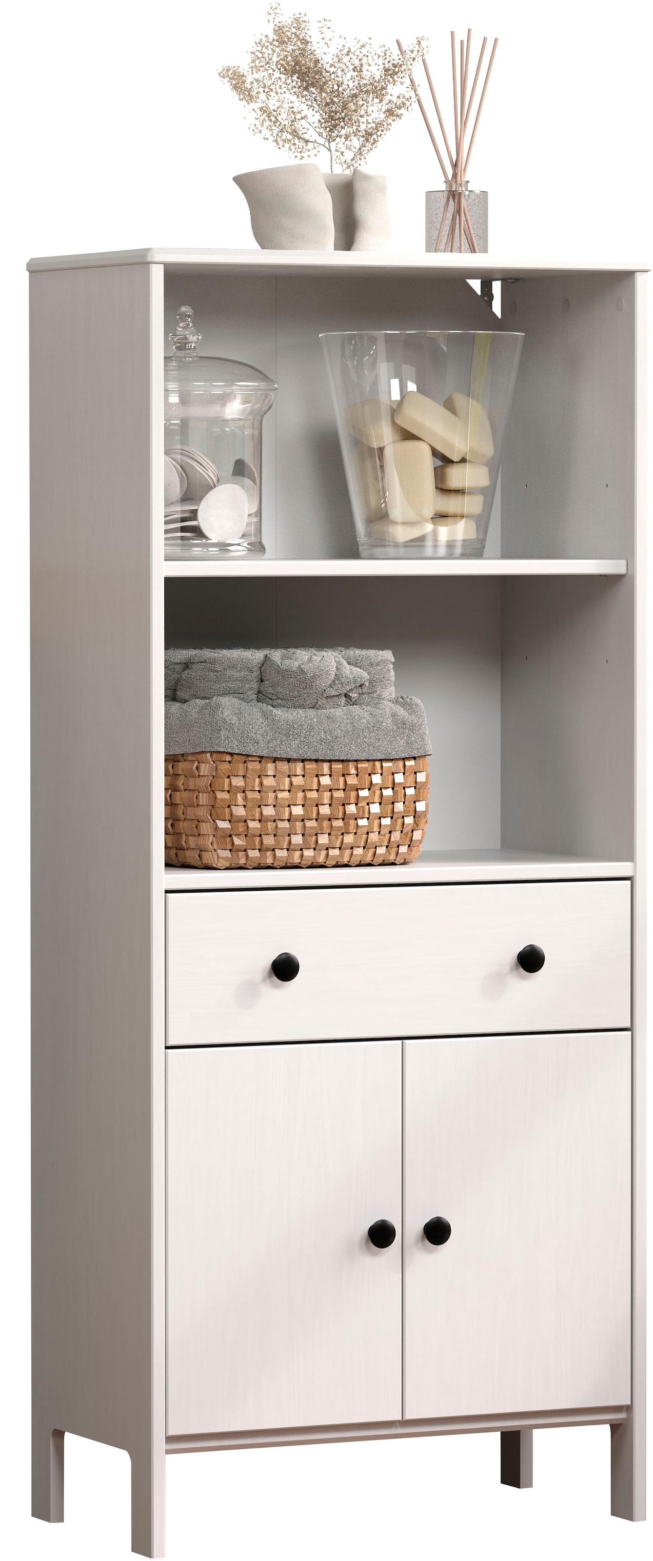 welltime Midischrank »Kall« 1 Stk. tlg. Breites Badregal aus Kiefer-Massivholz - Weiss oder Braun lackiert