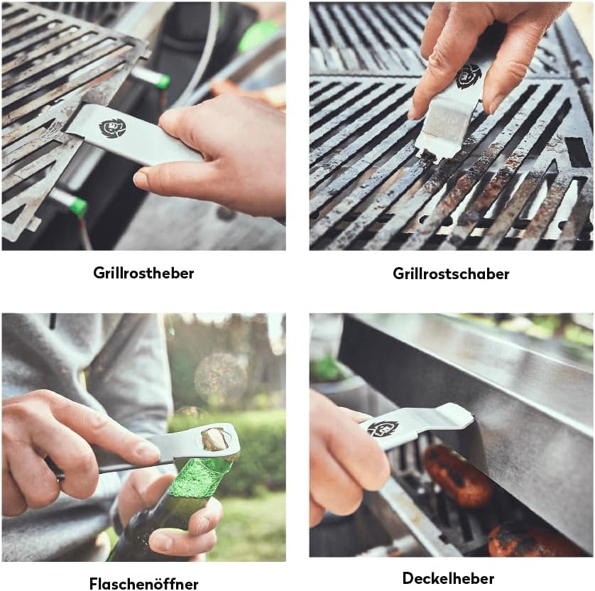 BURNHARD Camping Gasgrill JONES Edelstahl Klappgrill mit Deckel 2-Brenner 6,4 kW inkl. Transporttasche mit Rucksackfunktion und Multitool, Faltgrill ideal für Camping