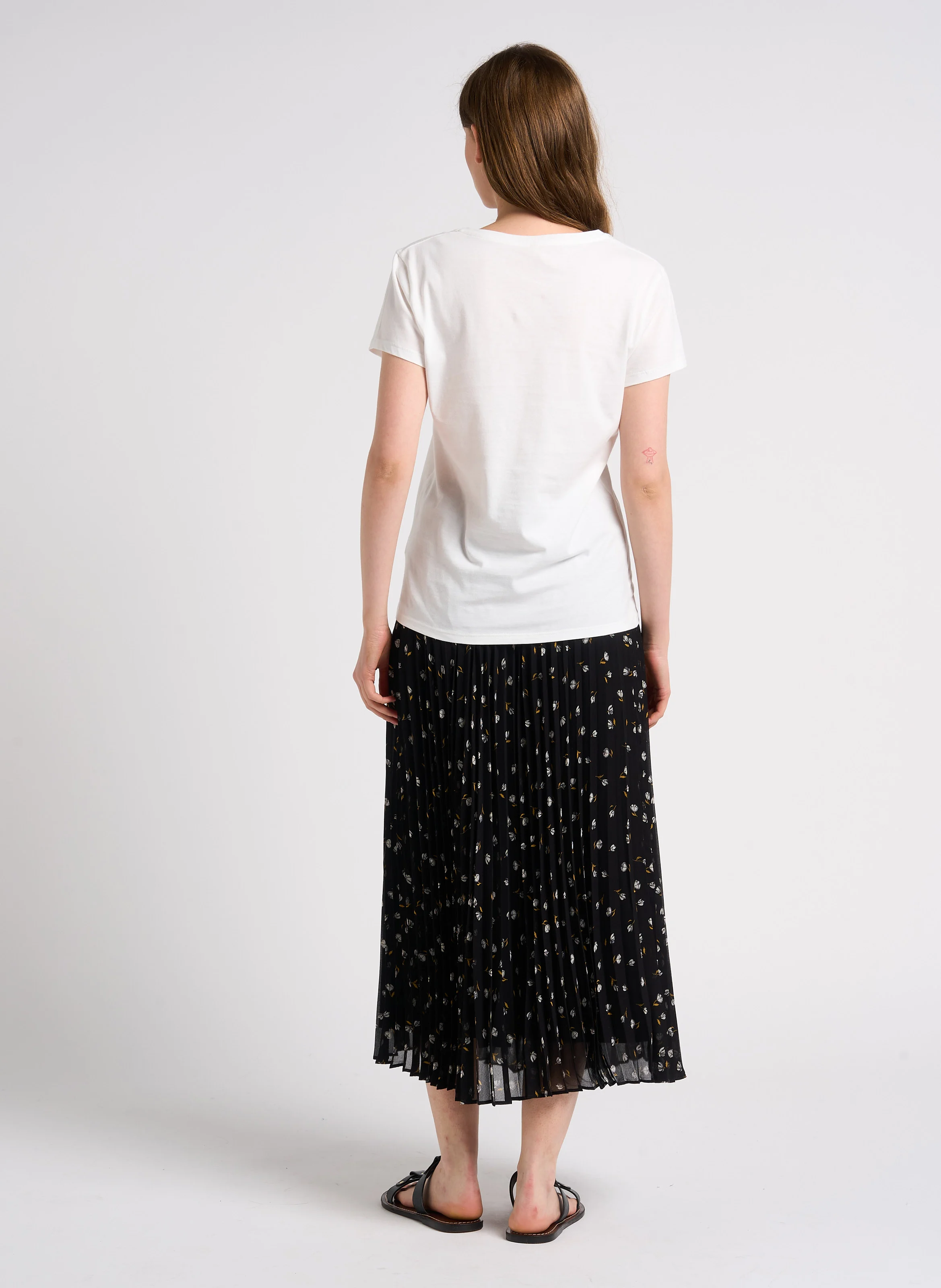 Tee-shirt col V sérigraphié en coton | Blanc