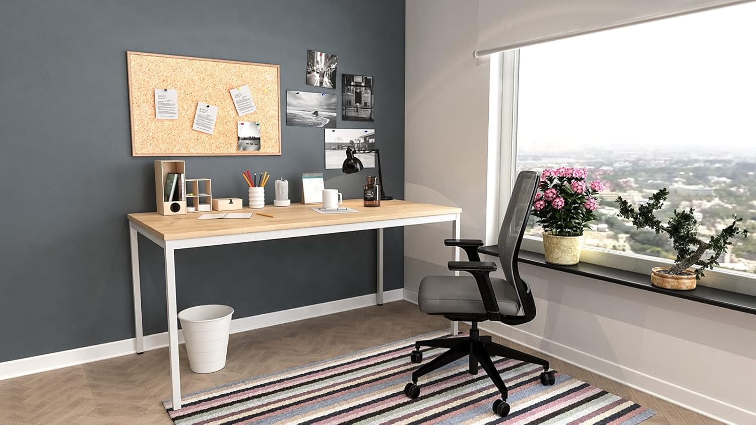 furni24 Schreibtisch-Stahl 140x70x75cm, Eiche, TÜV/GS-Einfache Montage, Arbeitstisch, Bürotisch, Küchentisch, Esstisch, Druckertisch Büro-Möbel Arbeitszimmer Computertisch Gaming-Tisch Mehrzwecktisch