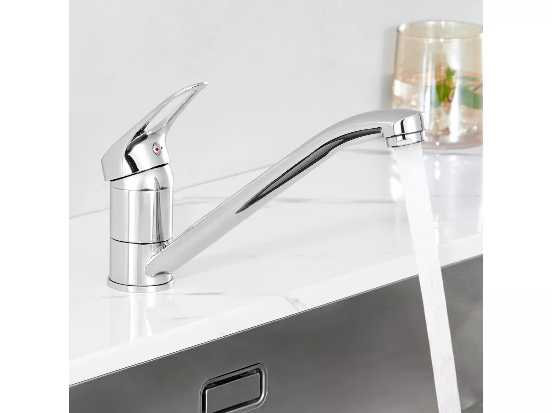 Auralum MAX Mitigeur d'Evier, Robinet de Cuisine Orientable à 360°, Les Conduites d'eau Chaude et Froide et Les Accessoires Complets,en Laiton,Chromé