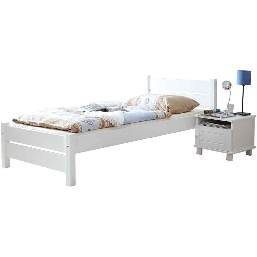TICAA Massivholz Einzelbett Bora Kiefer Weiß Weiß