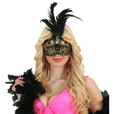 Widmann Schwarze Maske mit schwarzen Federn