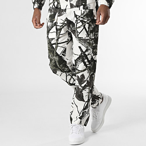 Ensemble Veste Zippée Et Pantalon Cargo Vert Kaki Blanc Camouflage