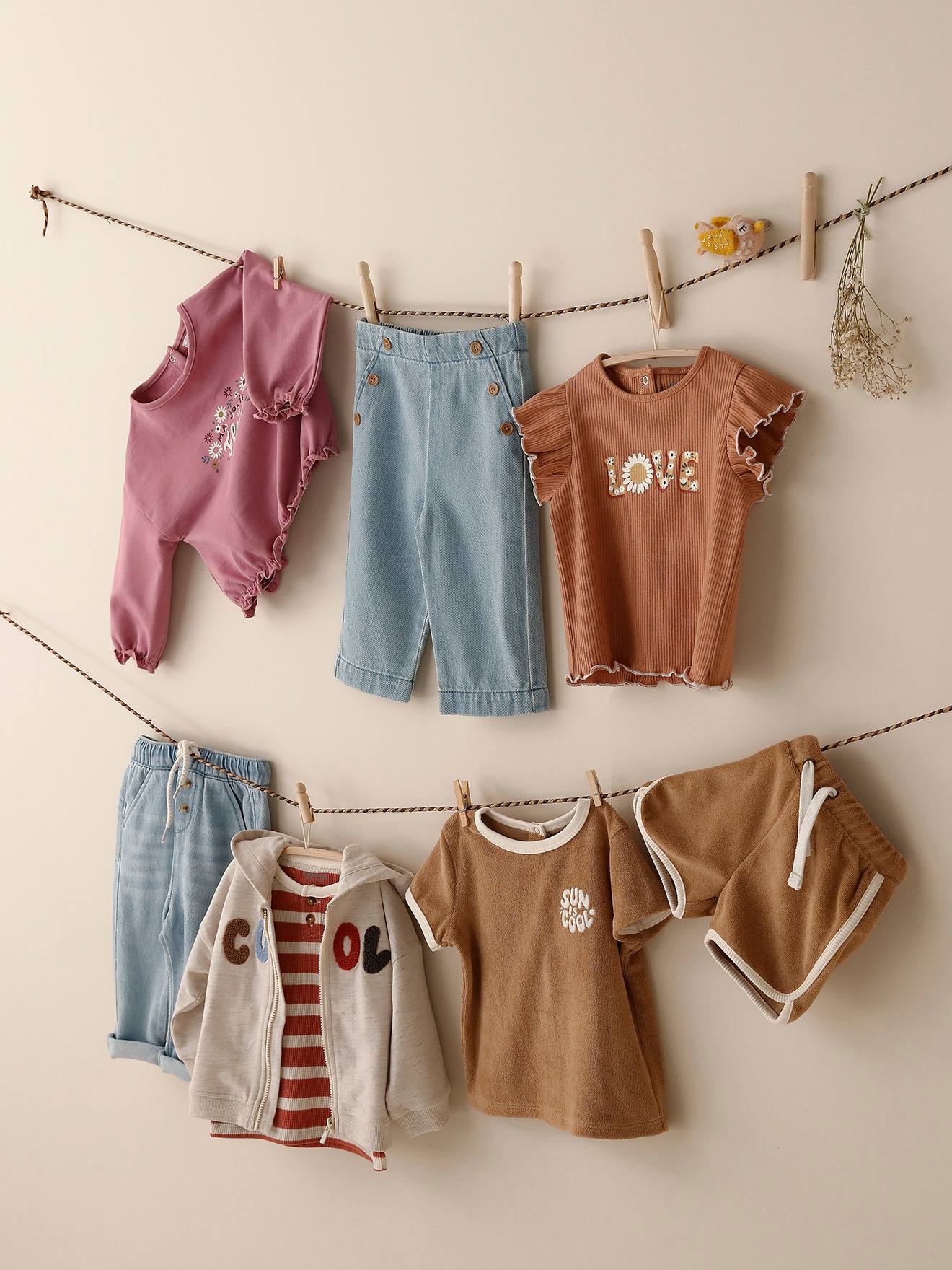 Conjunto de lã encaracolada para bebê: camiseta + shorts marrom-acinzentados
