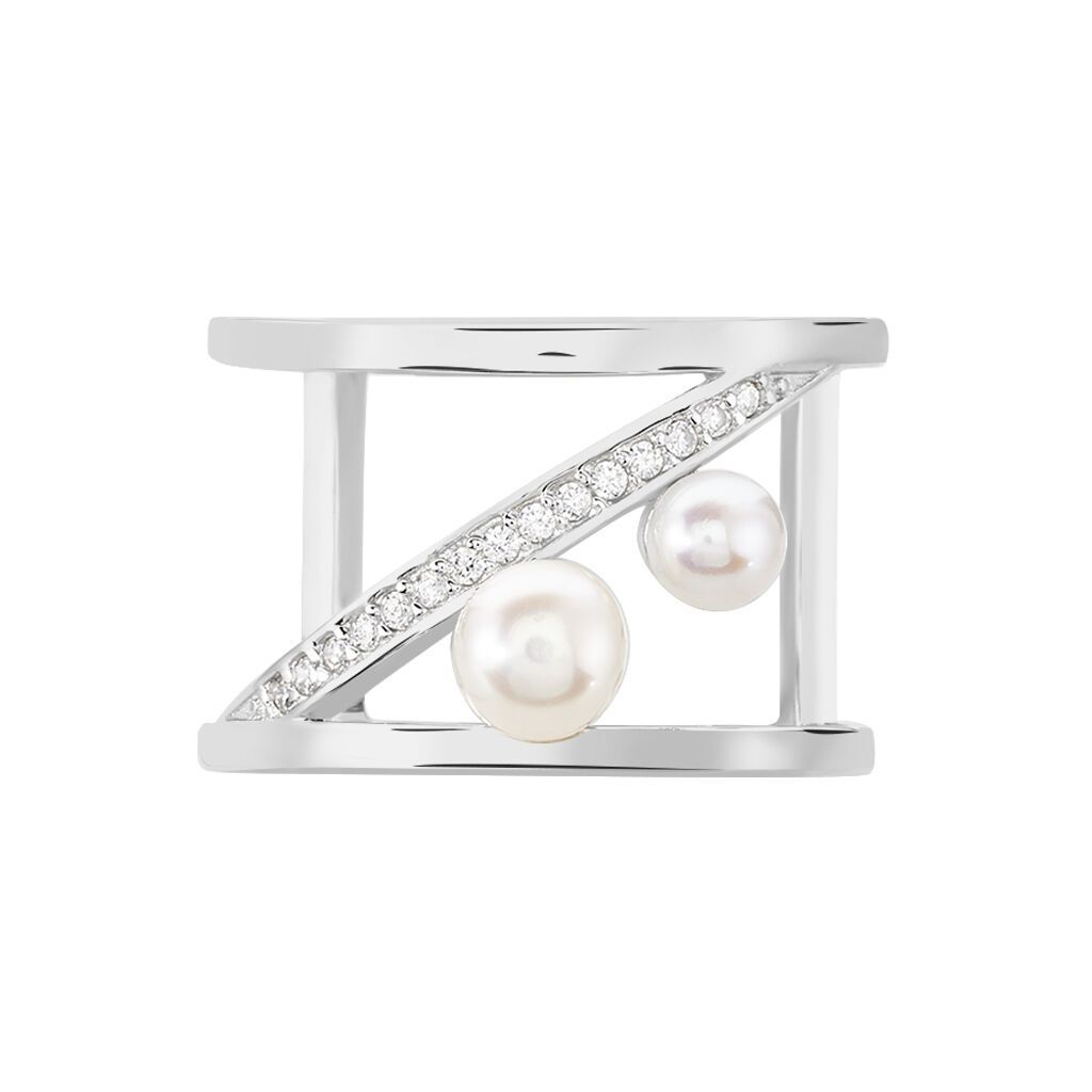 Bague Nissi Argent Blanc Perle De Culture Oxyde De Zirconium