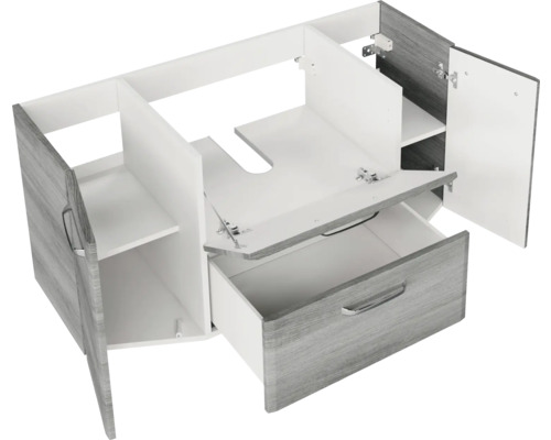 Pelipal Quickset 328 badkamermeubelset (B x H x D 175 x 200 x 39 cm), grafiet getextureerde fronten, met mineraal gegoten wastafel, hoge kast, onderkast en bovenkast (328.120005)