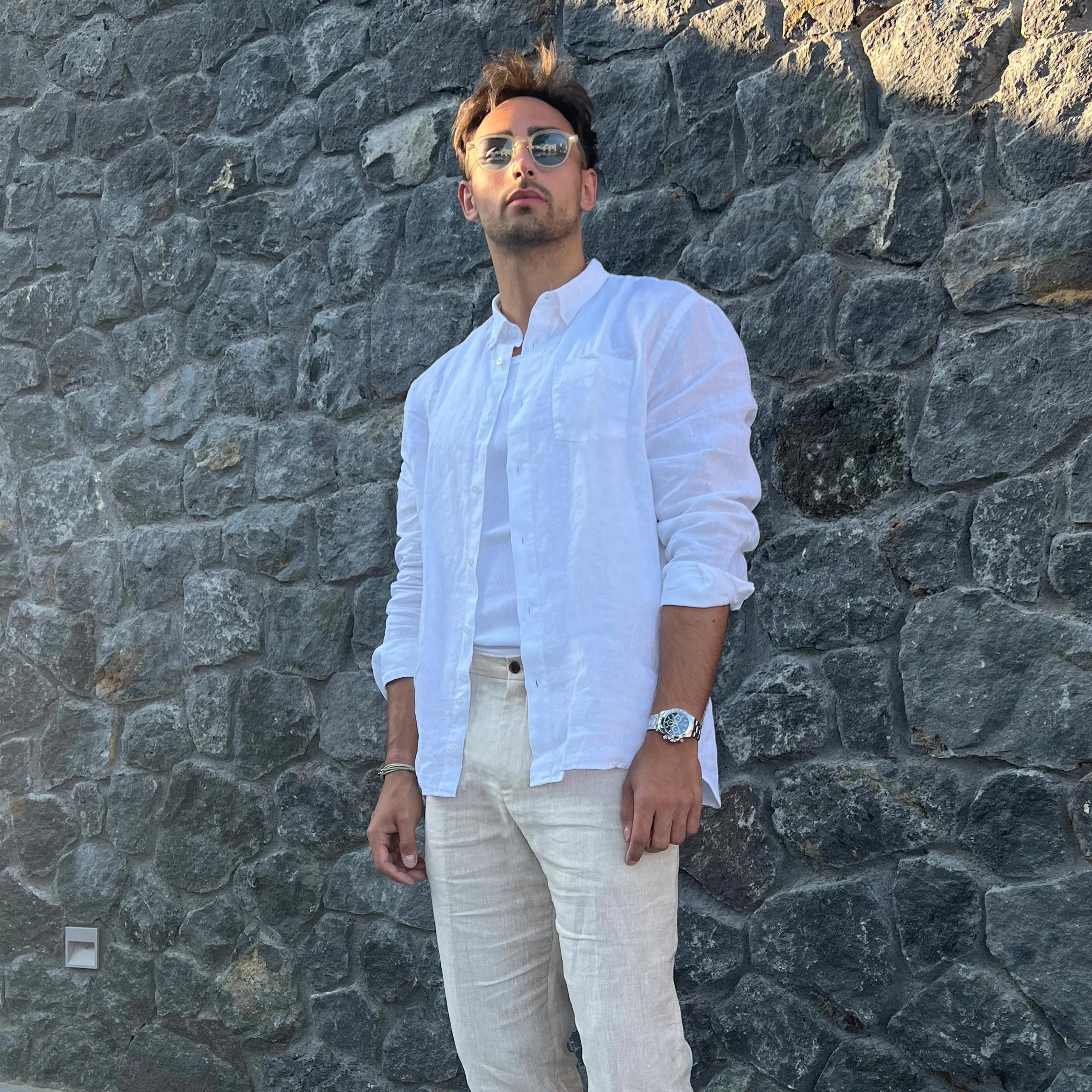 Chemise en lin coupe classique blanc