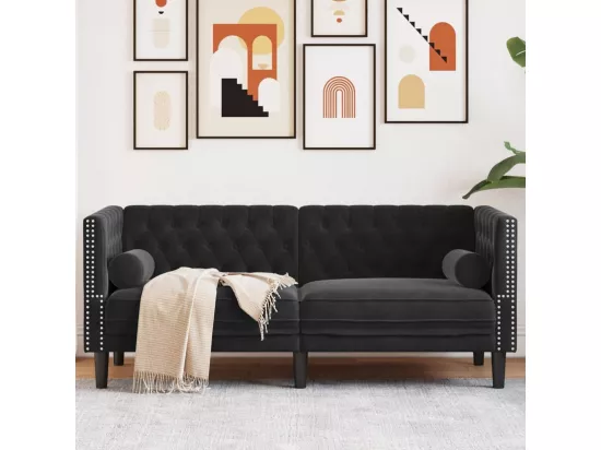 Canapé Chesterfield avec traversins 2 places noir velours