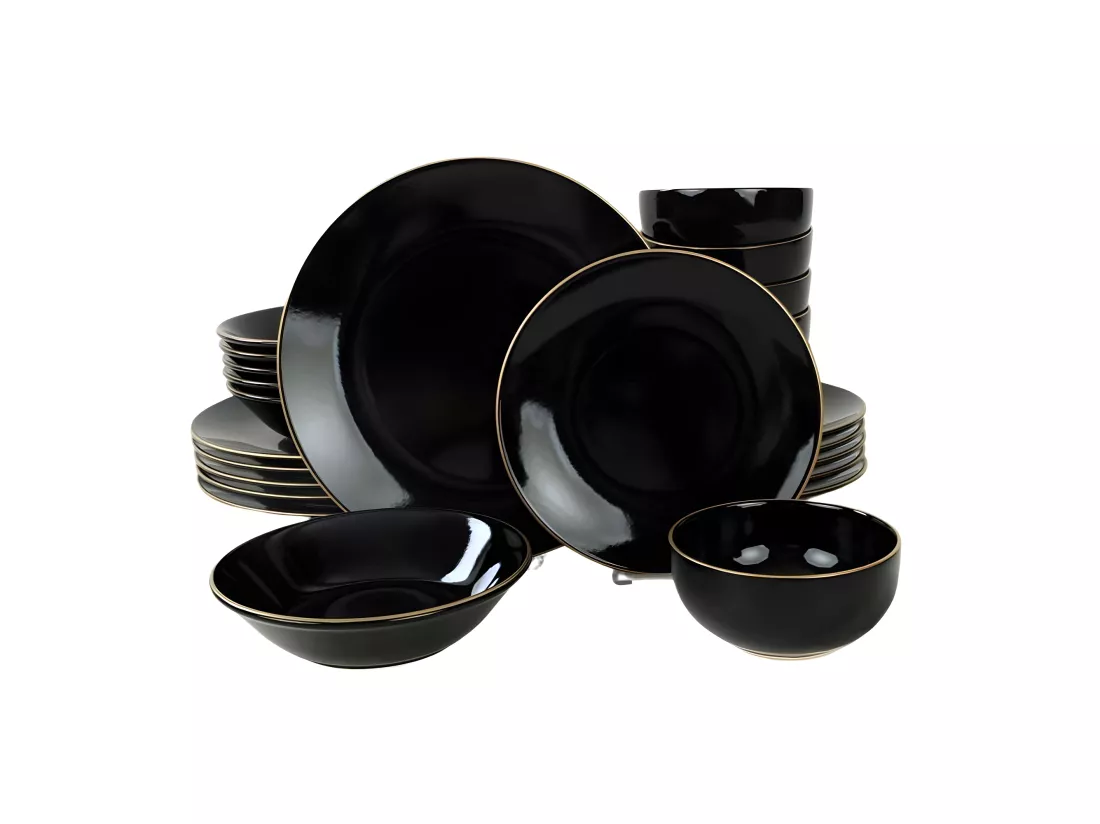 Service de table 24 pièces Erve Céramique Noir et lisère Or