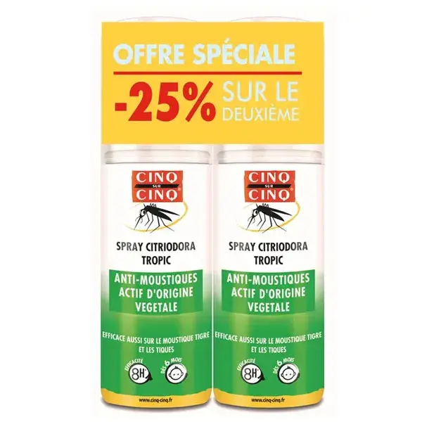 Cinq sur Cinq Spray Anti-Moustiques Actif origine végétal - Lot de 2 x 100ml