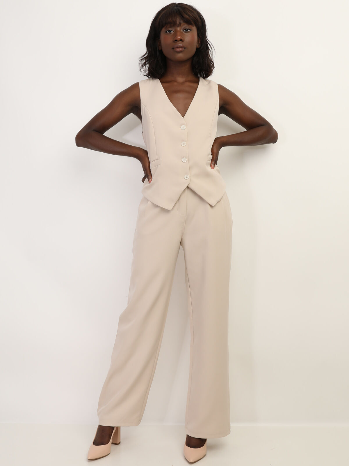 Veston cintré à boutons- Beige