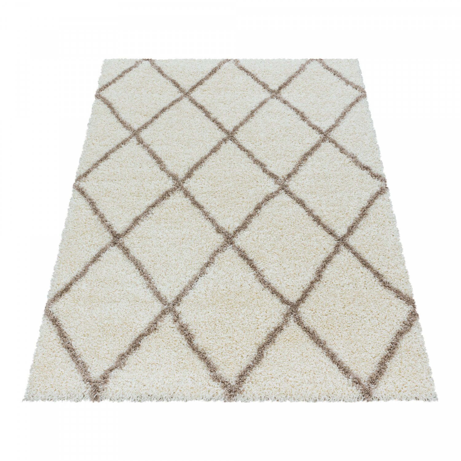 Moderner Hochflor Teppich, Skandinavischer Stil mit Rautenmuster, Shaggy Teppich