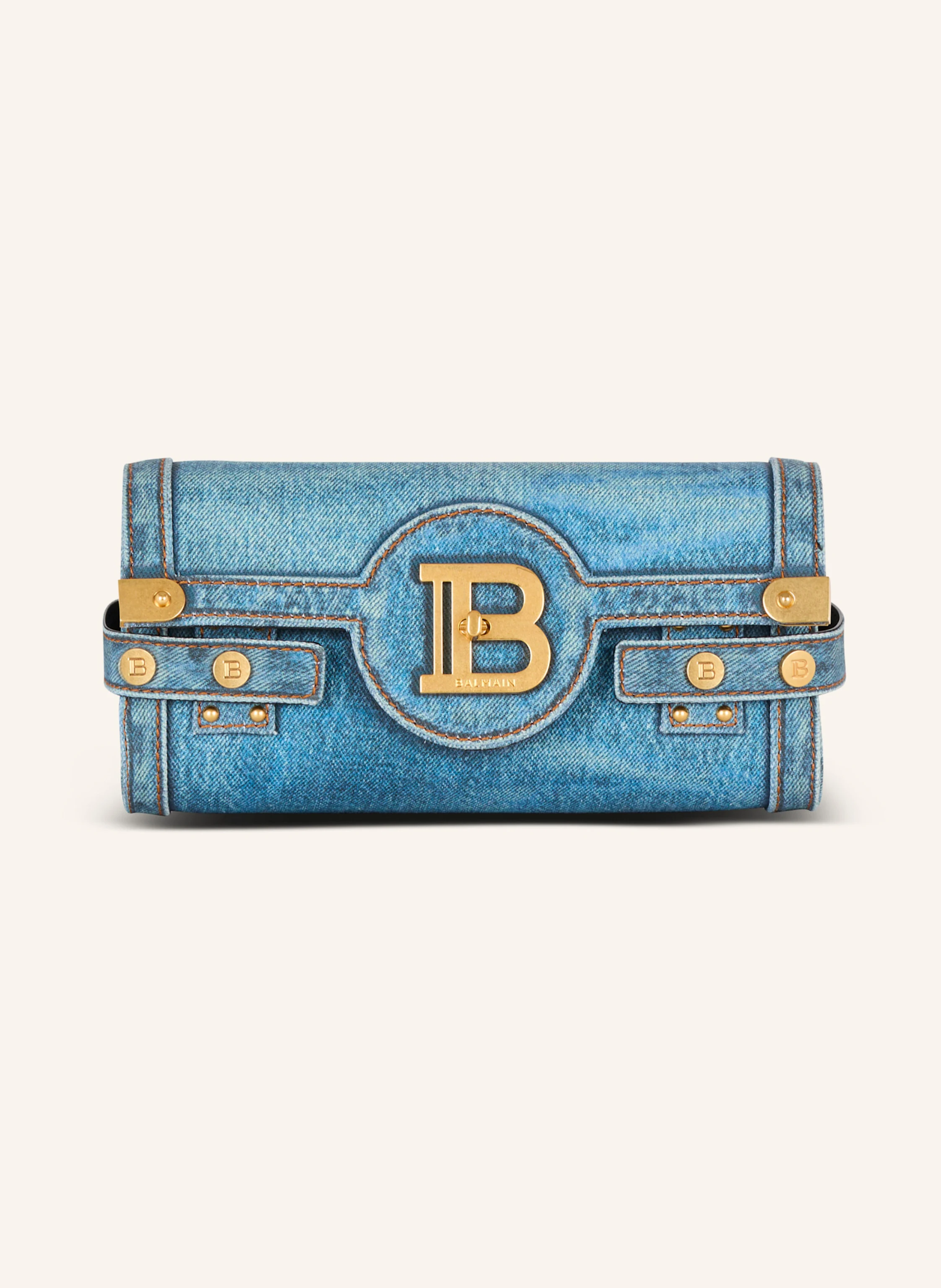 BALMAIN B-Buzz Pouch 23 aus Canvas mit Denim-Print