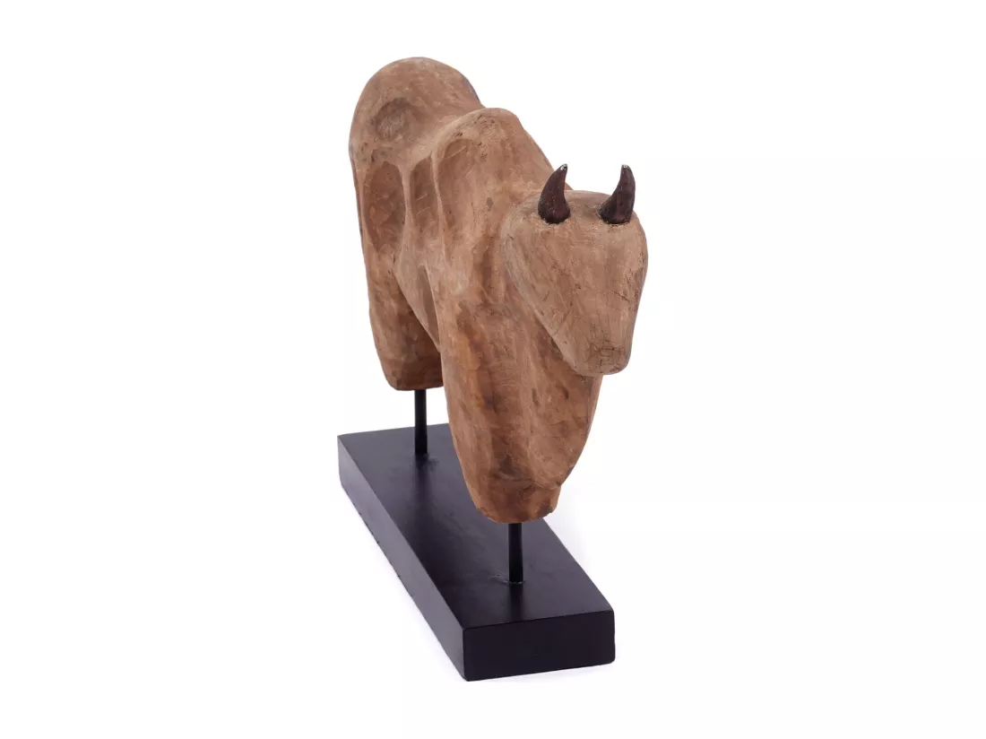 SCULPTURE Taureau Bois de mangue nature-noir