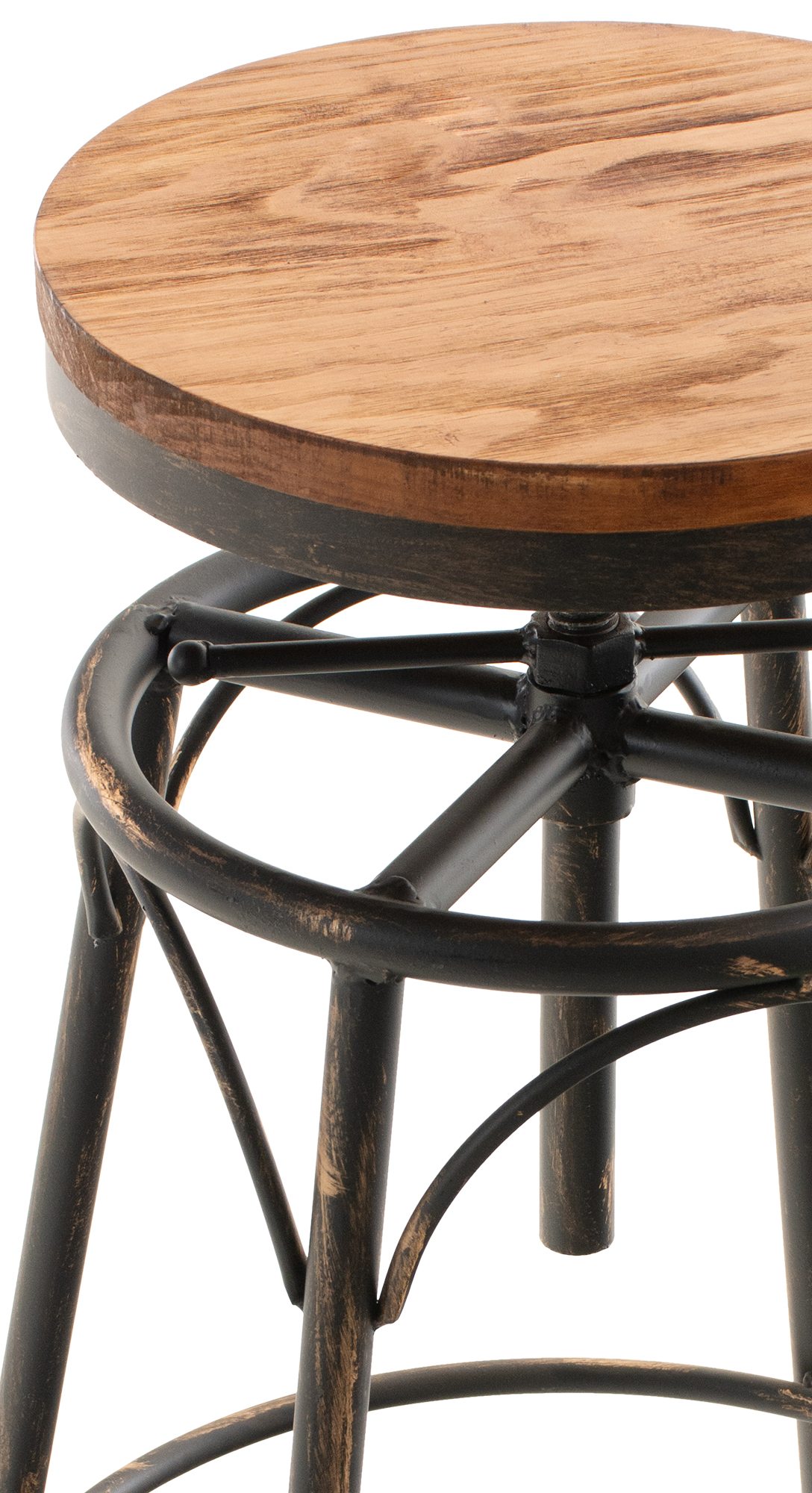 CLP 2er-Set Barhocker Beam Mit Holzsitz Und Metallgestell I Sitzhocker mit runder Sitzfläche I Höhenverstellbar Drehbar
