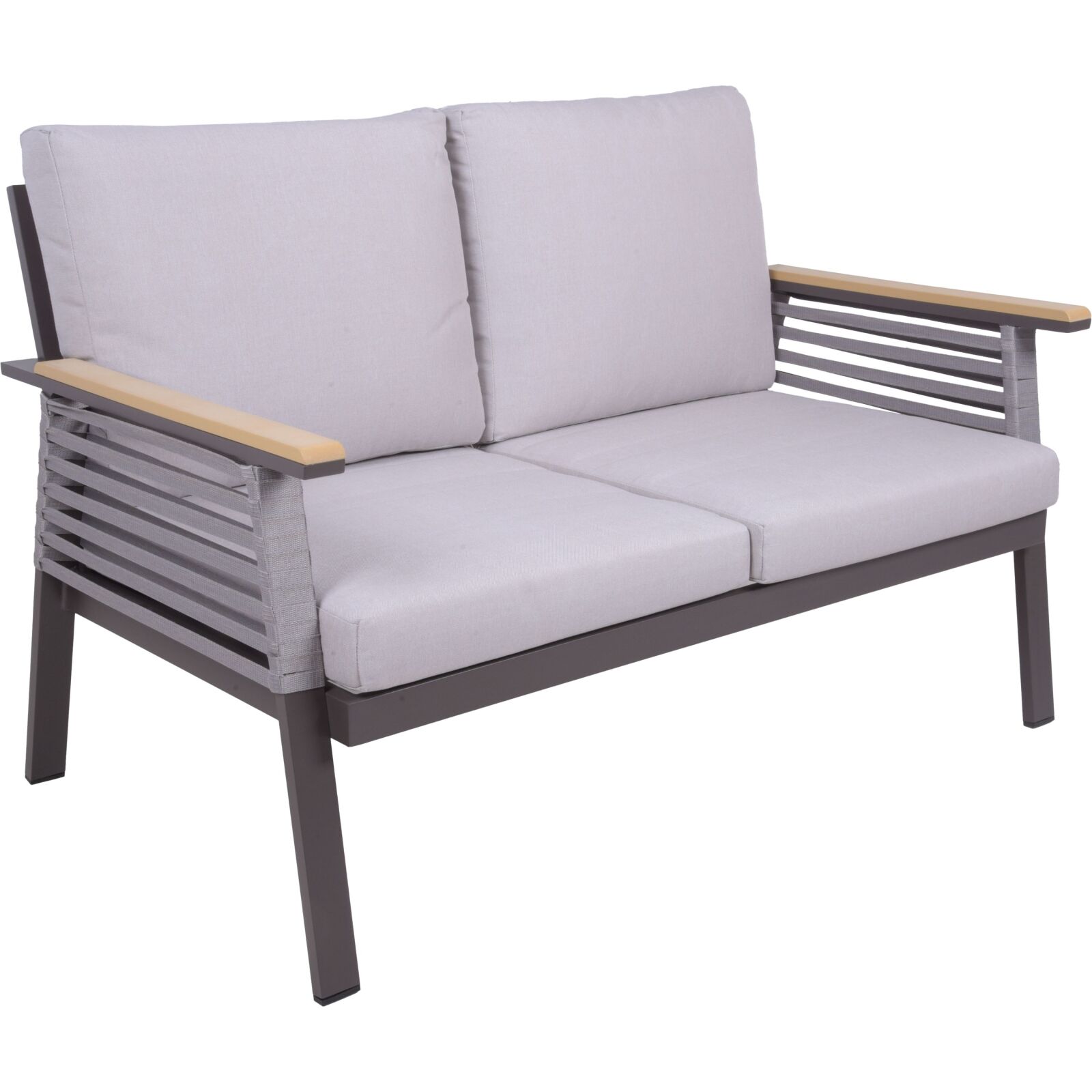 4-teilige Lounge-Gruppe DENIA - beige-dunkelbraun - Olefinseilbespannung