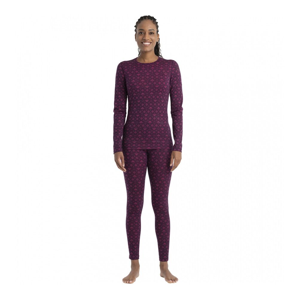 Icebreaker 200 OASIS CREWE FIRST SNOW - Sous-couche Femme nightshade/tempo/aop