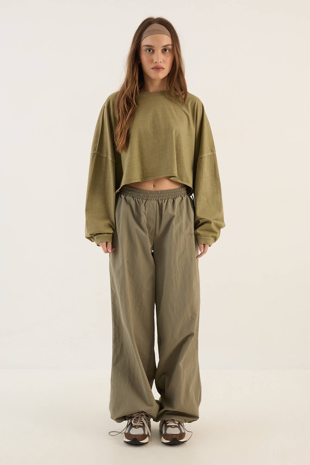 T-shirt Crop Manches Longues Oversize En Tissu Épais Lavé Dsgn Studio