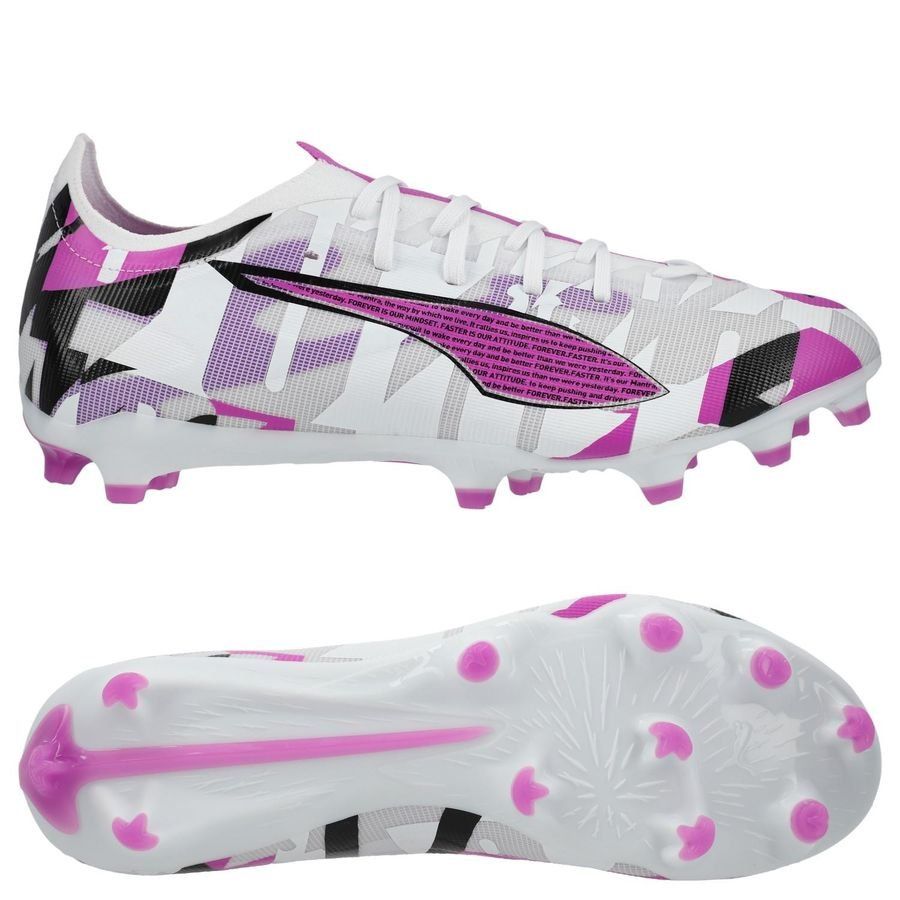 PUMA Ultra 5 Match FG/AG Forever - Blanc/Pure Magenta/Gris/Noir ÉDITION LIMITÉE