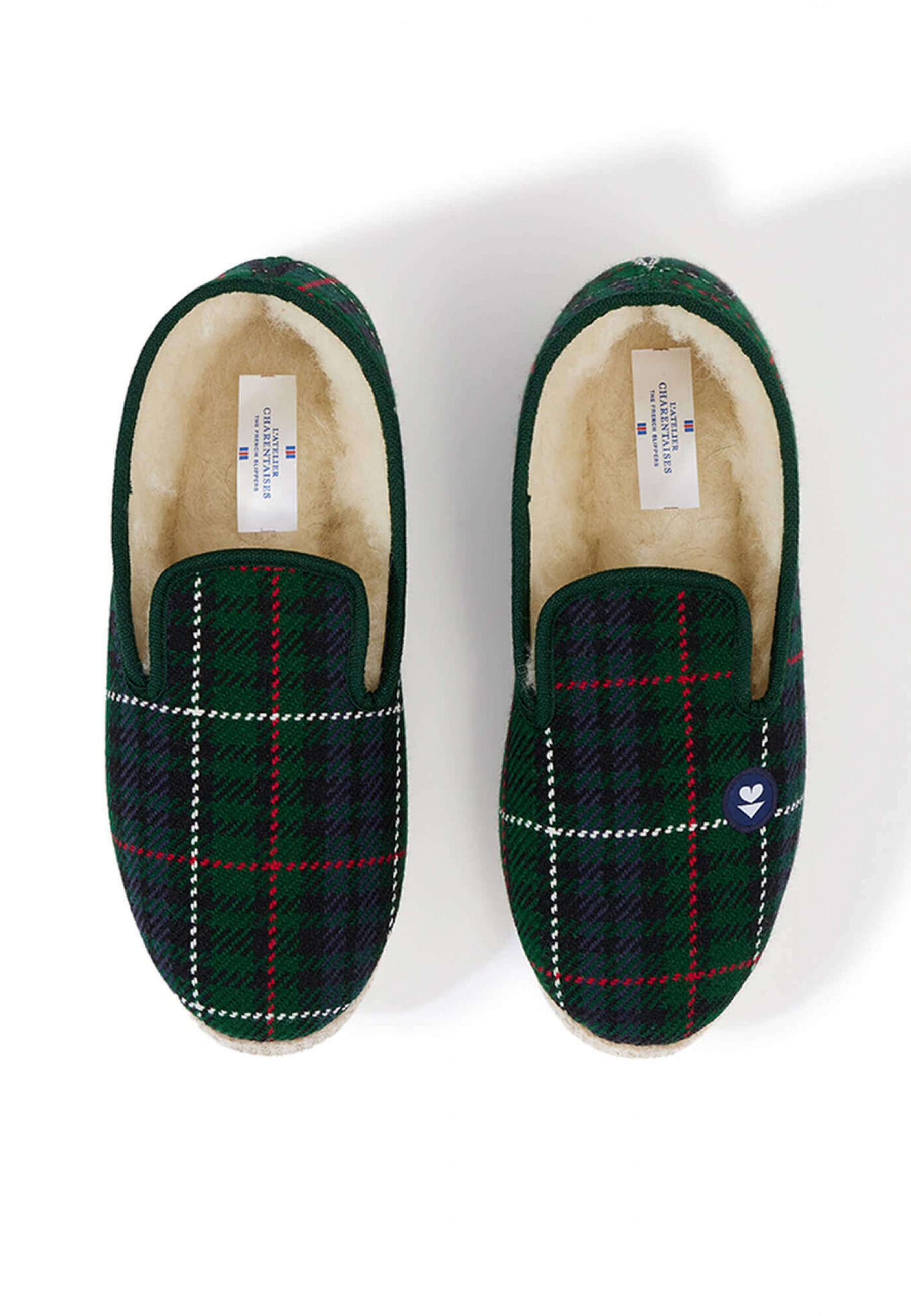 Chaussons d'intérieur en laine-Charentaises Tartan Vert