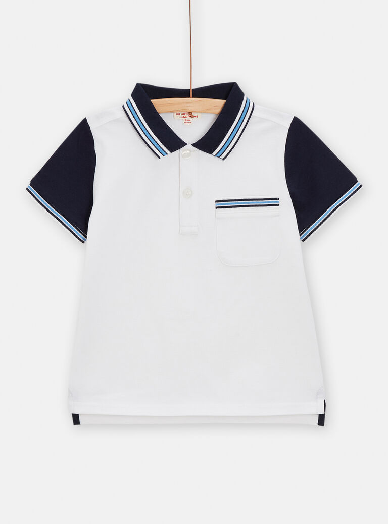 Polo blanc avec détails rayés pour garçon