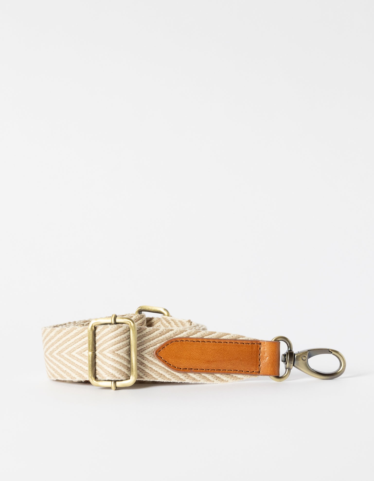 Herringbone Webbing Strap - Sand & Cognac Classic Leather