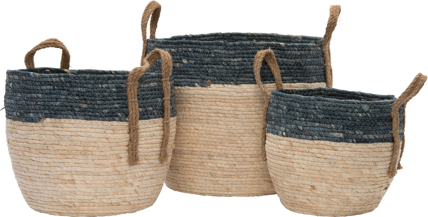 Intratuin plantenmand Mina blauw / naturel D 23 H 26 cm