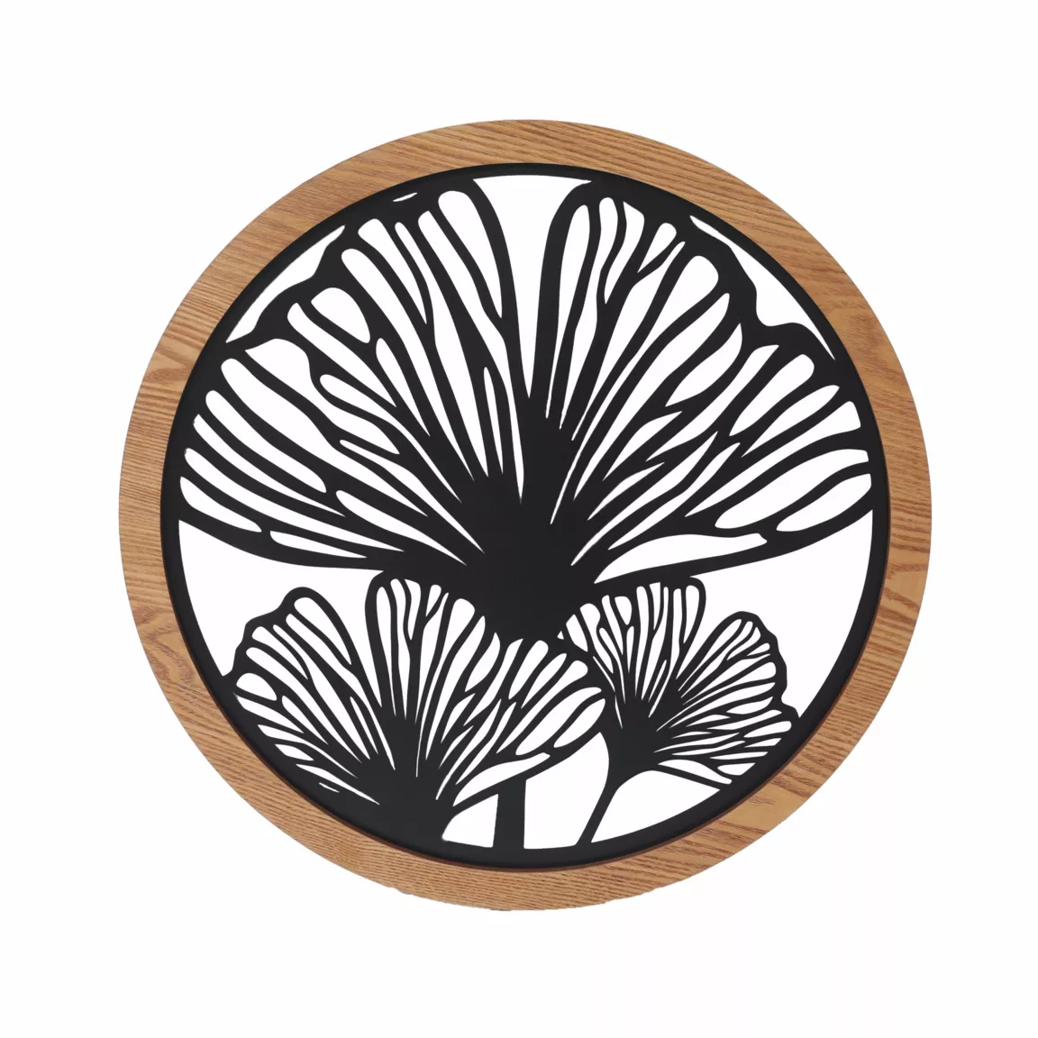 Décoration murale ronde en métal (D60 cm) Ginkgo Noir