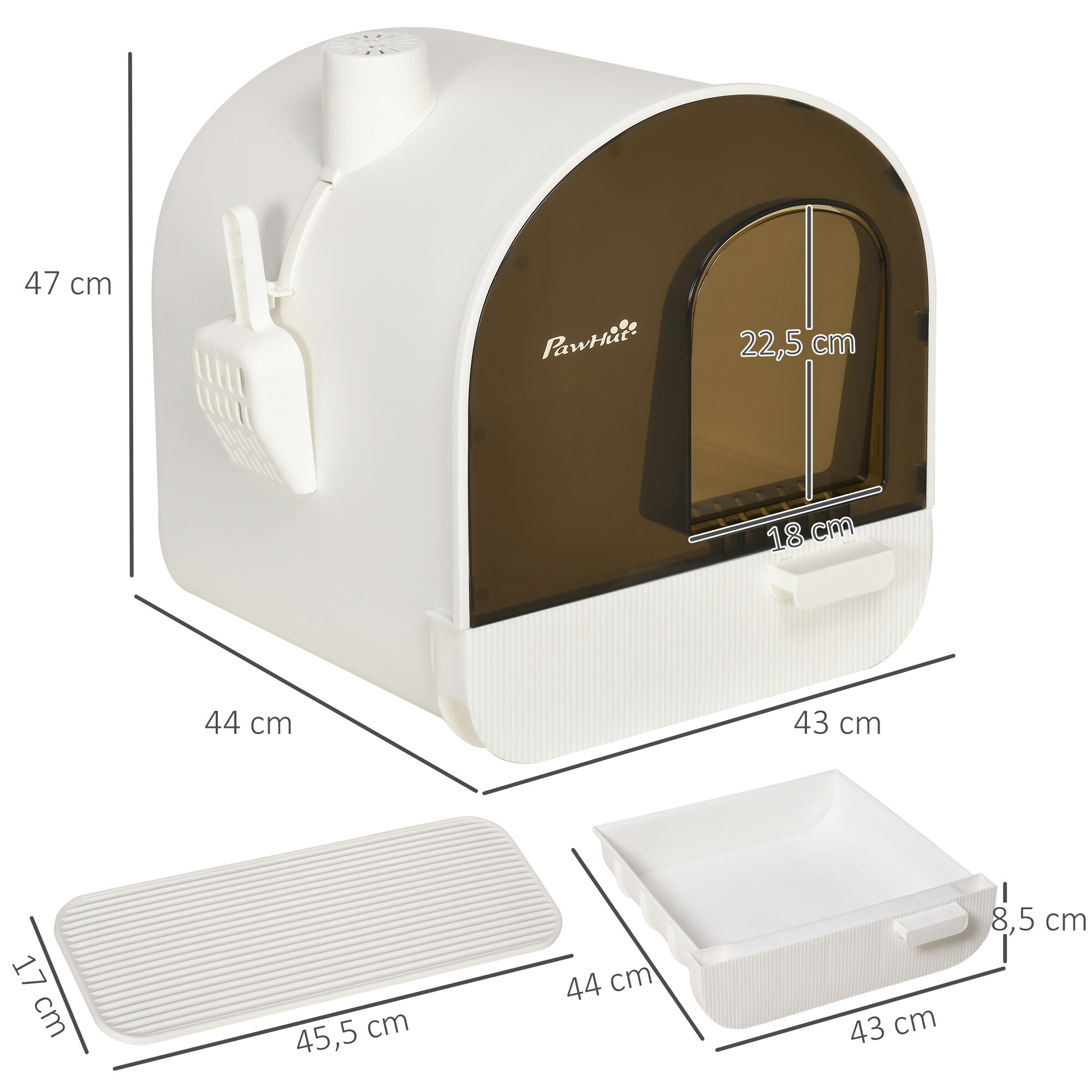 PawHut Katzenklo mit Filterpackung weiß, braun 43L x 44B x 47H cm