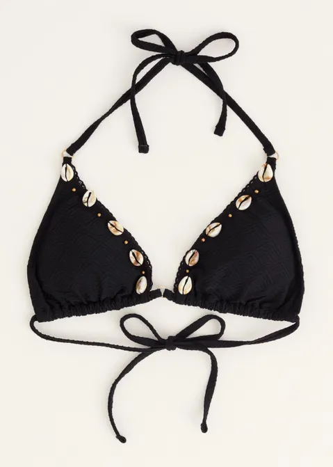 Triangel bikini top met schelpen zwart (ZWART)