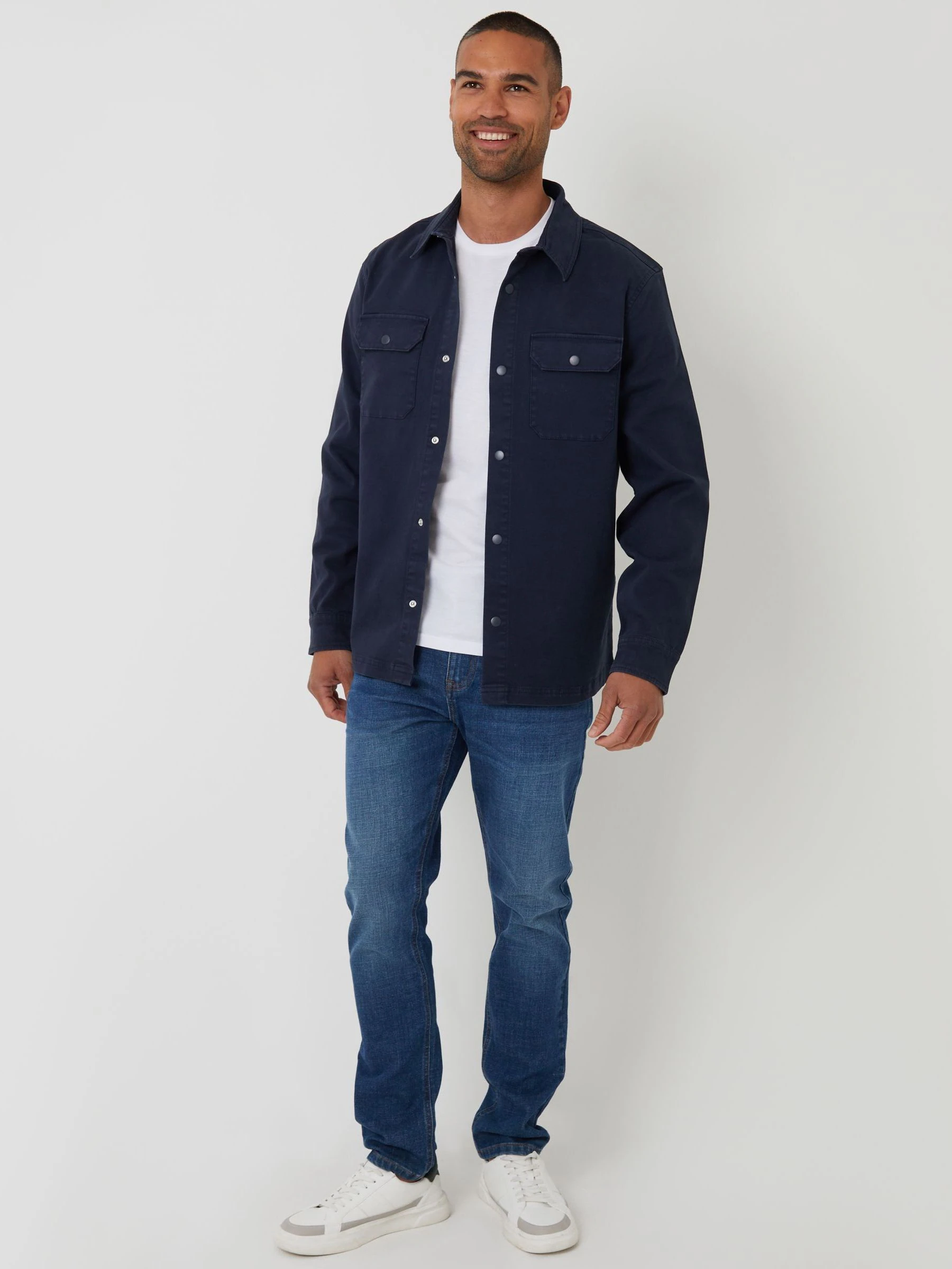 Marineblauw - Threadbare Snap Fastening Shacket