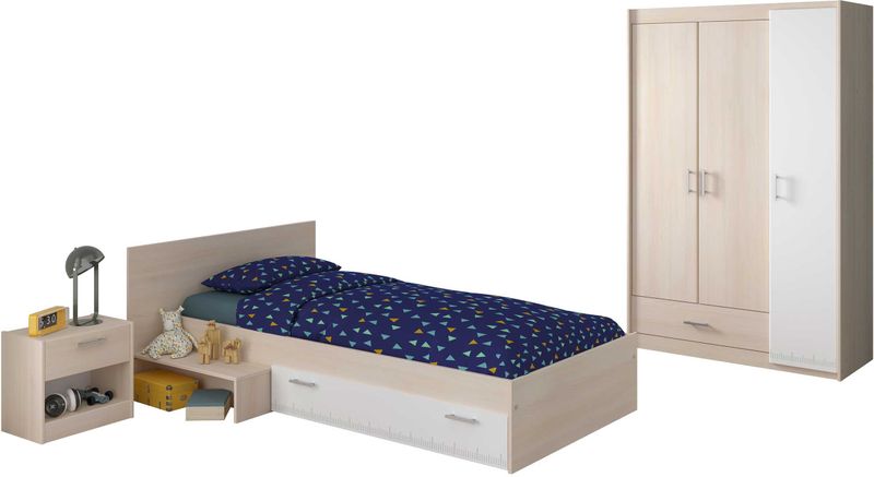 Kinderkamercombinatie Charly - Kinderbed 90x200 - Nachtkastje - Kledingkast