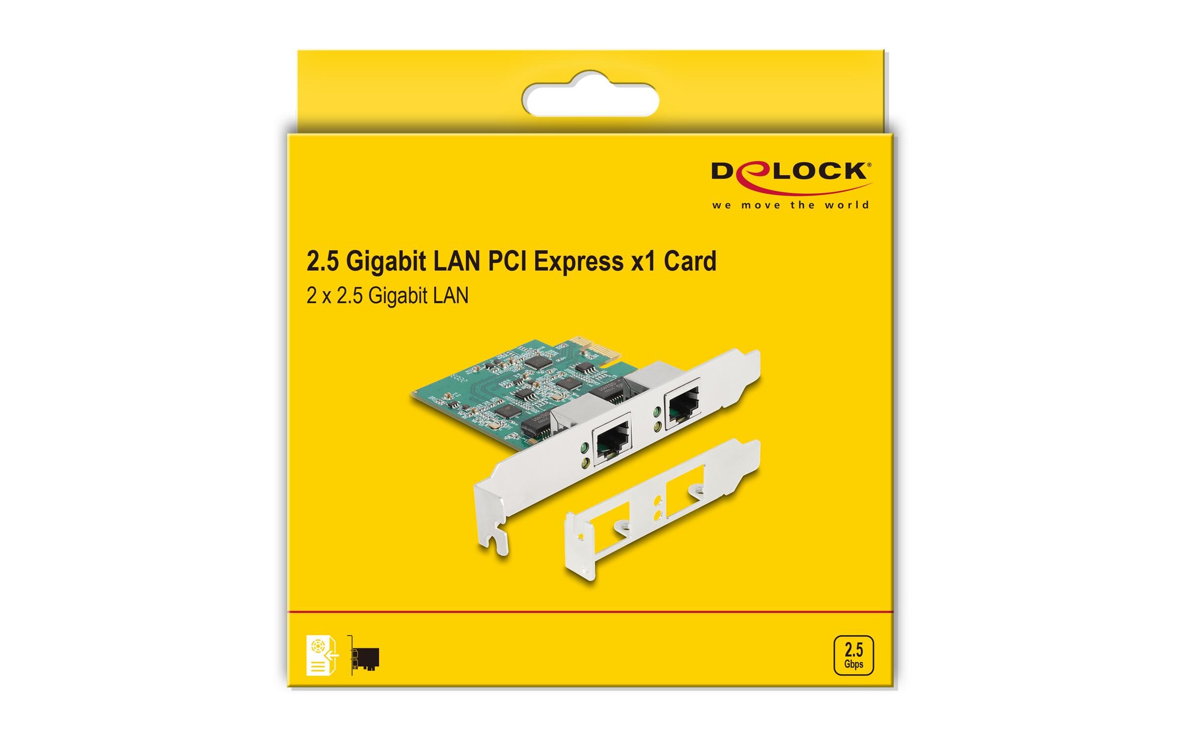 Netzwerkkarte 2x RJ45 2.5 Gbps PCI-Express x1Delock PCI Express x1 Karte zu 2 x RJ45 2.5 Gigabit LAN RTL8125