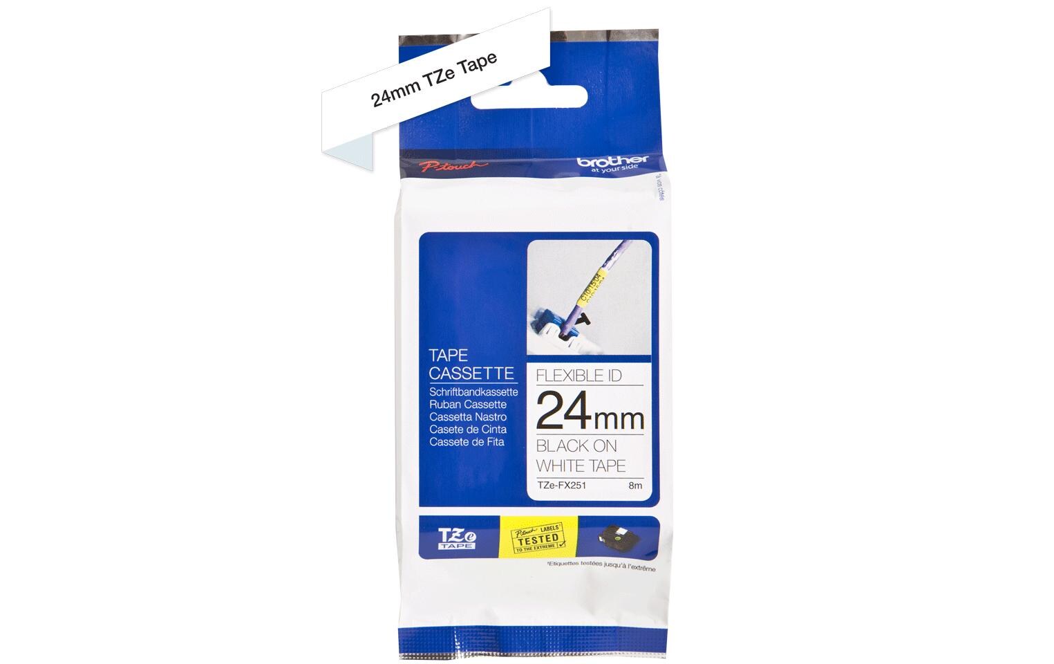 Beschriftungsband TZe-FX251 Schwarz auf Weiss24 mm-Beschriftungsband für Etikettendrucker
