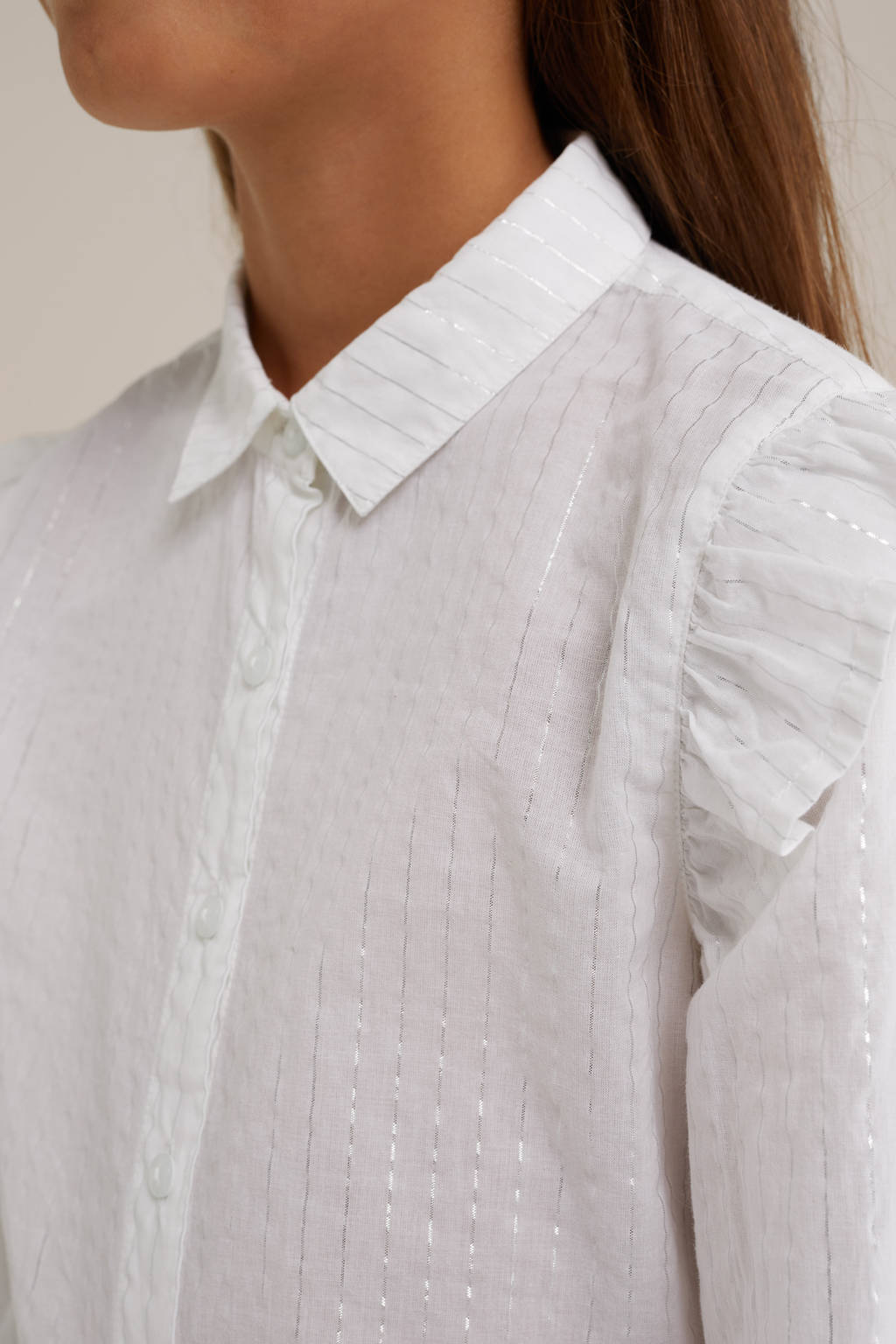 WE Fashion gestreepte blouse wit/zilver